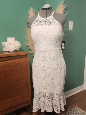 Guess White Crochet Halter Midi Dress